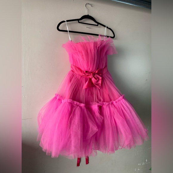 Hot Pink Tulle Corset Mini Dress Bow Barbiecore Prom Homecoming Event Size 4 - Picture 7 of 14